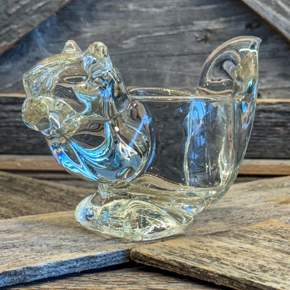 Vintage 70's Avon Clear Glass Squirrel Candle Holder Trinket Dish Figurine